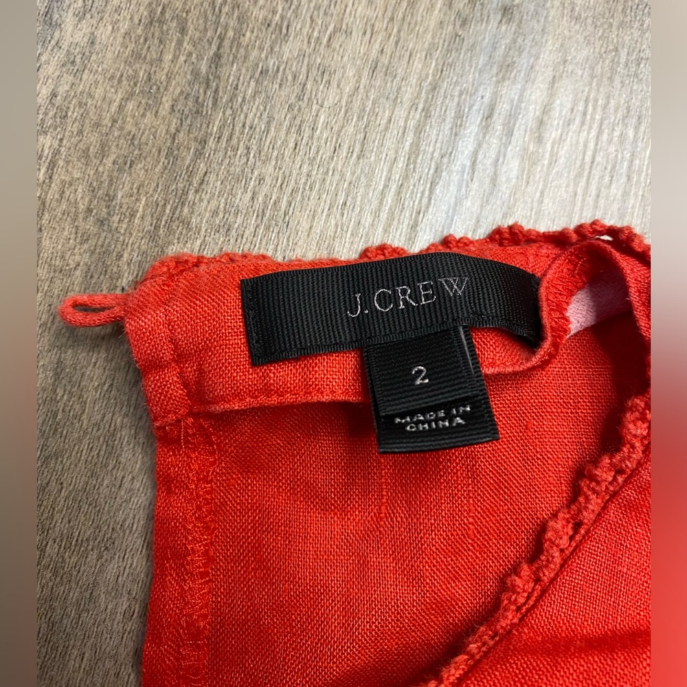 JCrew Red 100% linen | French knot style with fringes, pompons | Women’s tops| 2 - Picture 6 of 6